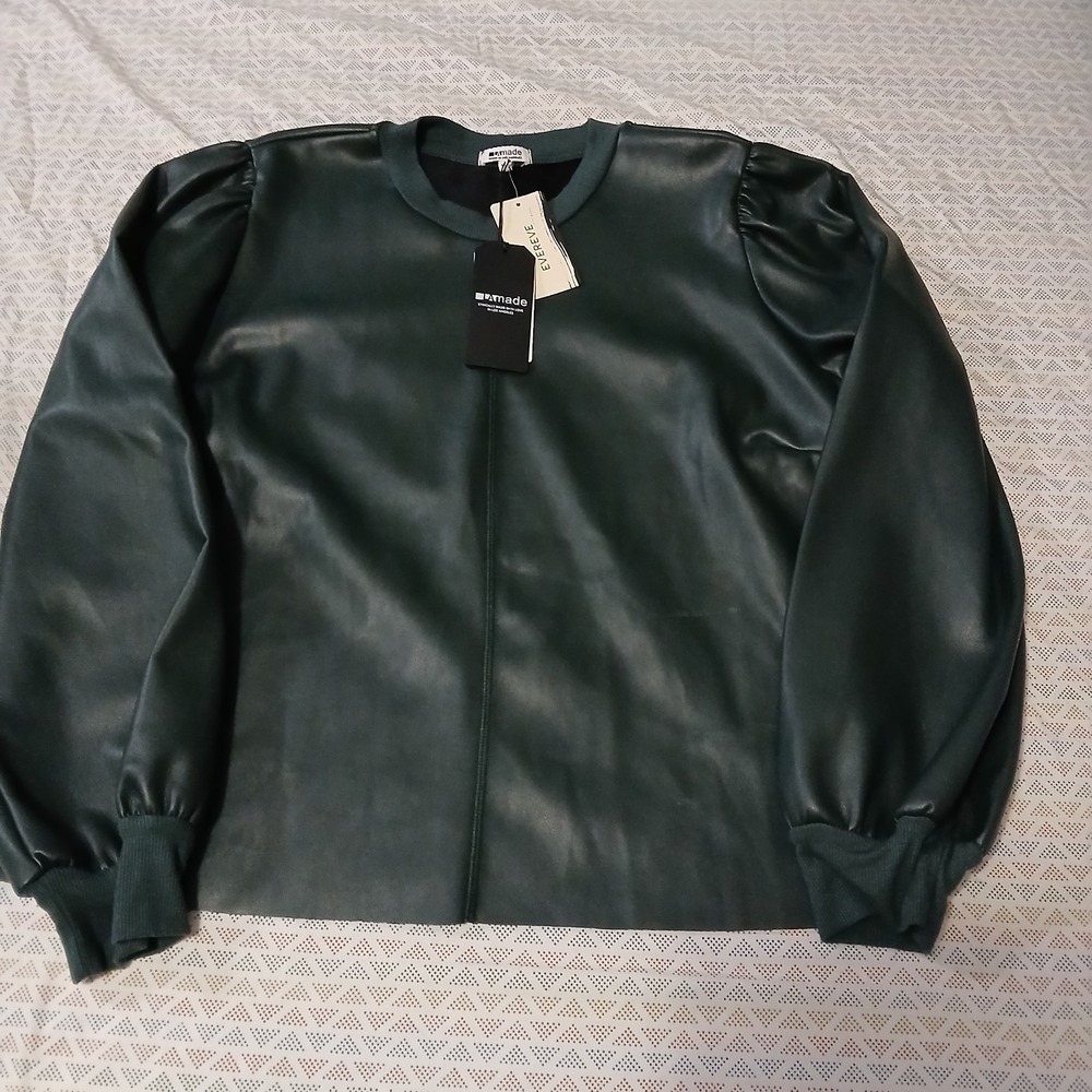 LA Made Tinsley Faux Leather Top Pine Green XL New With Tags